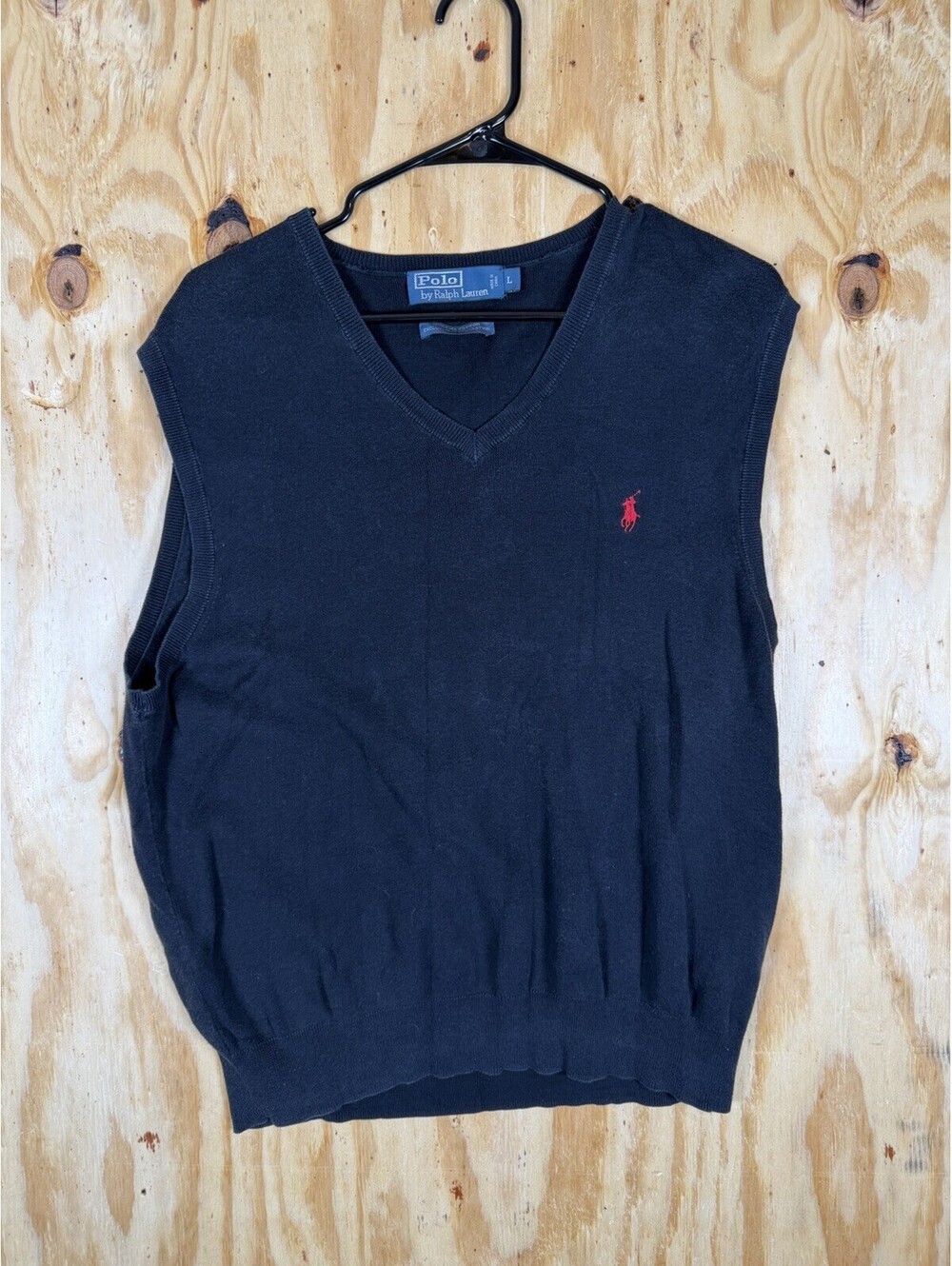 Polo Ralph Lauren Sweater Mens Large Blue Cotton Sleeveless Vest V Neck Prep